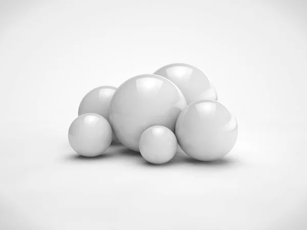 異なるサイズ ホワイト色 空間にランダムに配置のボールのセットのイメージです イメージは 白い背景で隔離 レンダリング — ストック写真