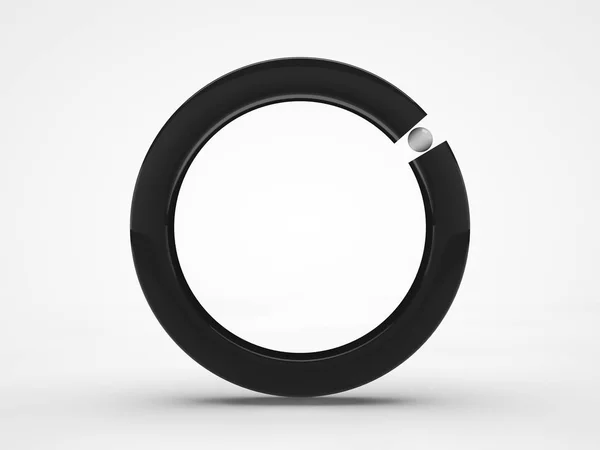 孤立球体的图像 其中心为黑色环的中心 有一个缝隙和一个小球 白色背景上的3D — 图库照片