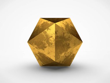Bir resim çizilmiş bir yüzey ile altın bir polytope. Sertlik ve ilke sembolü. Beyaz arka plan üzerinde 3D render.