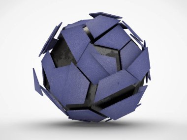 Siyah, çizikler ve geometrik şekiller çökmesinden sonra mor kırıkları bir sürü ile demir Platonov vücut görüntüsü. Beyaz arka plan üzerinde 3D render.