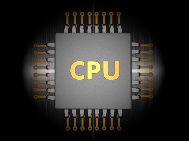 Cpu görüntü üzerinde karanlık bir arka plan, metal kurulu. Yapay zeka AI fikri. 3D render