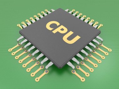 Cpu görüntü arka planı yeşil Yönetim Kurulu üzerinde. Yapay zeka AI fikri. 3D render