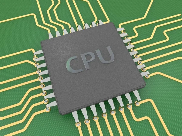 Image of CPU on a green background Board. The idea of artificial intelligence AI. 3D rendering