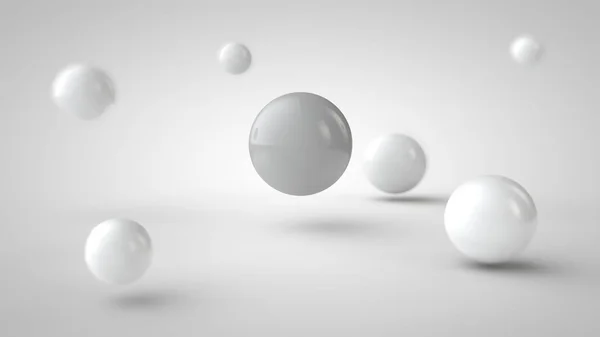白色下影的一组球的图像 并随机位于空间中 在白色背景上 — 图库照片