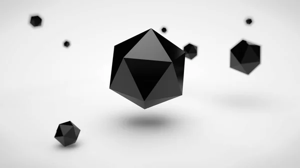 Bilden Utbudet Polyhedra Rymden Med Olika Skärpedjup Svart Och Enda — Stockfoto