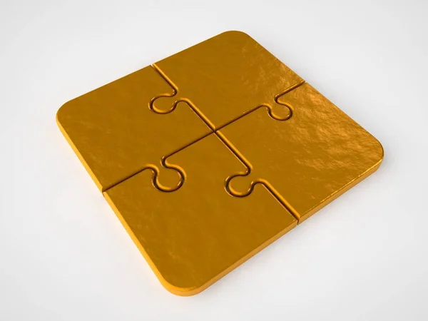 Obrázek Puzzle Čtyři Puzzle Zlato Dát Dohromady Symbol Jednoty Moudrost — Stock fotografie