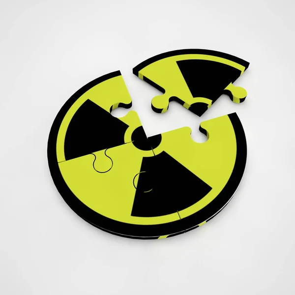 Изображение Знака Радиоактивная Опасность Построенная Четырех Головоломок Символ Угрозы Войны — стоковое фото