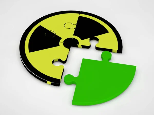 Image Sign Radioactive Danger Which Consists Three Puzzles Fourth Element — Stock Photo, Image