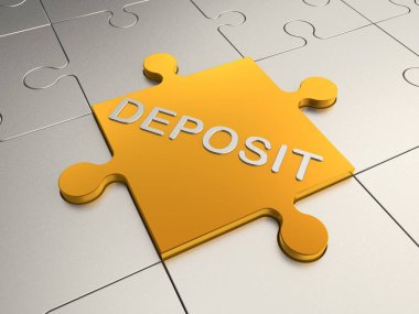 Altın bulmaca parçası ve altın metin gümüş bulmaca bir arka plan üzerinde mevduat bir resim. Arka plan, fikir katkı, finansal yatırımlar, başarı ve refah. 3D render