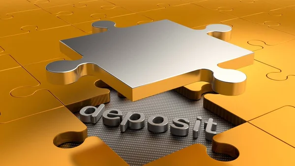 image of platinum element and silver puzzle the text the Deposit, on the background of Golden jigsaw puzzles. Background, idea contribution, financial investments, success and prosperity. 3D rendering