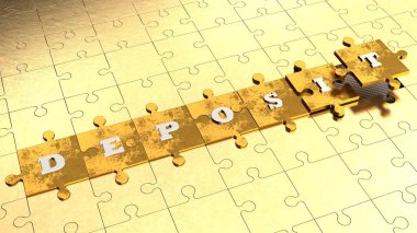 arka plan resmi altın bulmacalar ve metin mevduat, bankacılık sistemi, gelişim ve başarı, iş ve zenginlik katkısını fikri ile sayı bulmaca. Arka plan. 3D render