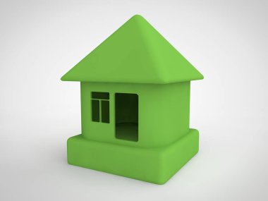 yeşil, kübik, görüntüsünü ilkel house, oyuncak, fikir, gayrimenkul, çevre dostu evleri, çevre koruma. Beyaz bir arka plan üzerinde izole. 3D render.