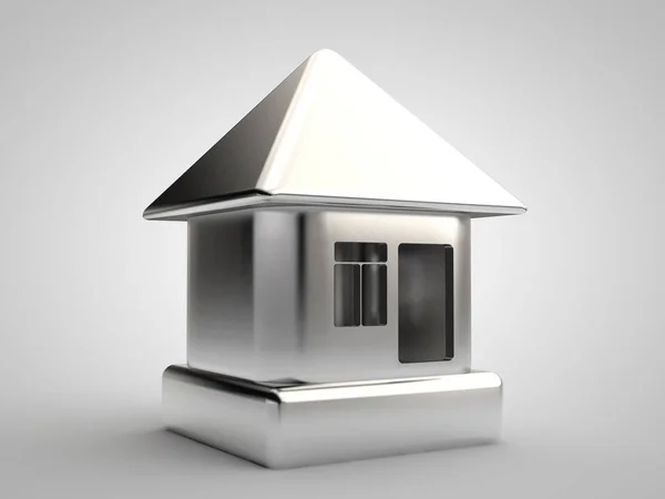 Зображення Срібний Кубічний Примітивний Будинок Іграшка Ідея Власності Багатство Процвітання — стокове фото