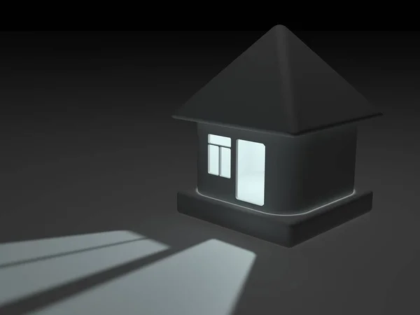 the image cubic, primitive house, in a dark place, toy blocks, lit by the lamp inside. the idea of real estate, warmth and comfort. Isolated on a white background. 3D rendering.