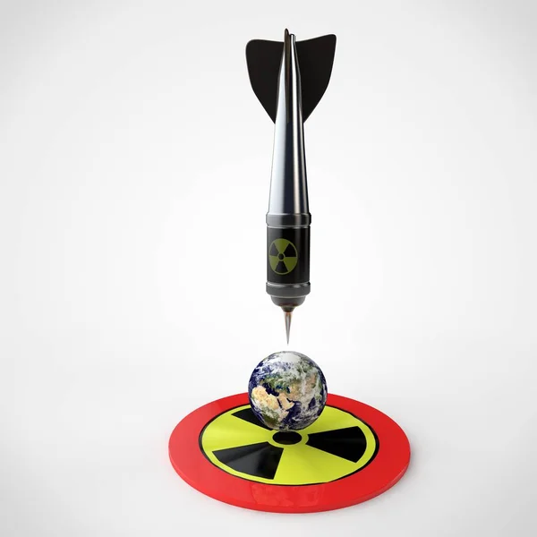 Изображение Знака Радиации Планете Земля Ядерных Ракет Пронзило Землю Символ — стоковое фото