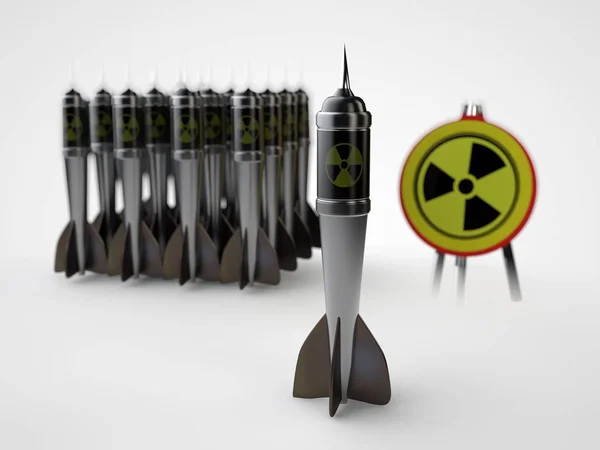 Imagen Arsenal Dardos Forma Bombas Atómicas Misiles Símbolo Radiación Objetivo — Foto de Stock
