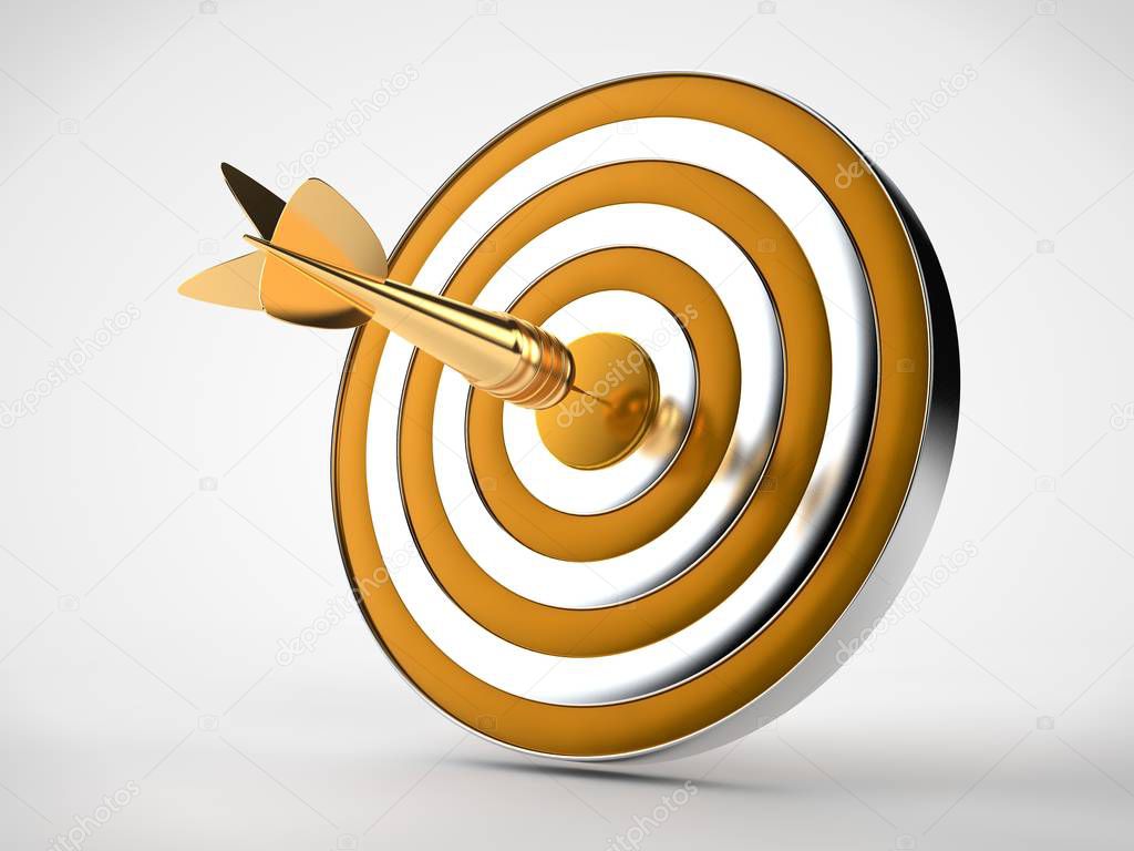 A target image with gold and silver rings and the Golden dart, the symbol of success in the financial business. Banking. 3D rendering