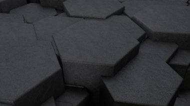 fütüristik arka plan birçok farklı altıgenler dan 3D çizimi, petek demir, gümüş ve altın, çizikler ve pas, eski, fikir screensaver için yapılmış. 3D render, 3d arka plan