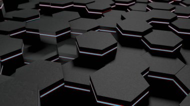 fütüristik arka plan birçok farklı altıgenler dan 3D çizimi, petek demir, gümüş ve altın, çizikler ve pas, eski, fikir screensaver için yapılmış. 3D render, 3d arka plan