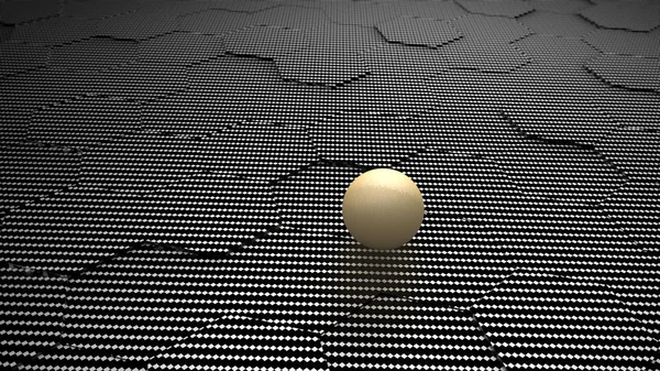 3D illustration of a background of many black hexagons and blue ball, sphere. The idea of business, wealth and prosperity, a complex banking and economic system. 3D rendering, abstraction.