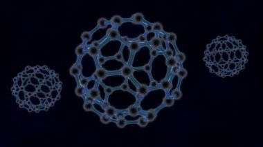 yuvarlak bir molekülün karbon atomu ile 3D animasyon.