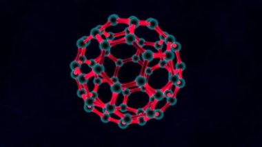 kırmızı balon, grafin kristal kafes moleküllerinin 3D Illustration. Nanoteknoloji, biyolojik silahlar, virüs, enerji fikir. karanlık bir arka plan üzerinde 3D render.