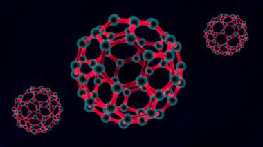 kırmızı balon, grafin kristal kafes moleküllerinin 3D Illustration. Nanoteknoloji, biyolojik silahlar, virüs, enerji fikir. karanlık bir arka plan üzerinde 3D render.