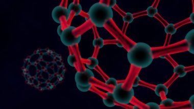 kırmızı balon, grafin kristal kafes moleküllerinin 3D Illustration. Nanoteknoloji, biyolojik silahlar, virüs, enerji fikir. karanlık bir arka plan üzerinde 3D render. Yakın çekim