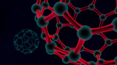 kırmızı balon, grafin kristal kafes moleküllerinin 3D Illustration. Nanoteknoloji, biyolojik silahlar, virüs, enerji fikir. karanlık bir arka plan üzerinde 3D render. Yakın çekim