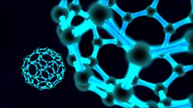 mavi küre grafen kristal kafes moleküllerinin 3D Illustration. Nanoteknoloji, biyolojik silahlar, virüs, enerji fikir. karanlık bir arka plan üzerinde 3D render.