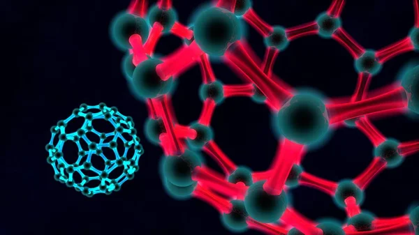 Ilustração Balão Vermelho Moléculas Rede Cristal Grafeno Ideia Nanotecnologia Armas — Fotografia de Stock