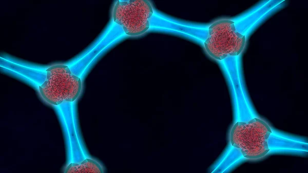 Ілюстрація Фрагмента Блакитної Кулі Молекулярна Структура Яскравий Графен Молекула Вуглецю — стокове фото