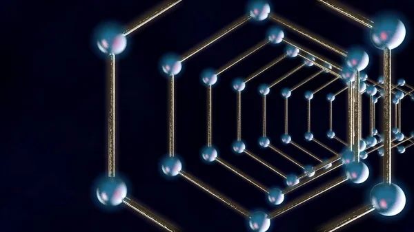 Ilustracja Grafen Cząsteczek Ciemnym Tle Ideę Nanotechnologii Przyszłość Ludzkości Atomów — Zdjęcie stockowe