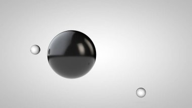 Siyah topları, bir büyük ve iki küçük topları 3d illüstrasyon. havada küreler, beyaz bir arka plan üzerinde izole. Bir soyutlama 3d render. Geometrik nesnelerle boşluk.