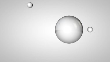 Siyah beyaz topları, bir büyük ve iki küçük topları 3d illüstrasyon. Havadaki küreler, beyaz bir arka plan üzerinde izole edilmiş. Bir soyutlama 3d render. Geometrik, yuvarlak nesnelerle boşluk.