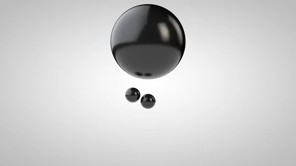 Illustrazione 3D di palle nere, una grande e due piccole palle. sfere nell'aria, isolate su uno sfondo bianco. rendering 3D di un'astrazione. Spazio con oggetti geometrici . — Foto Stock