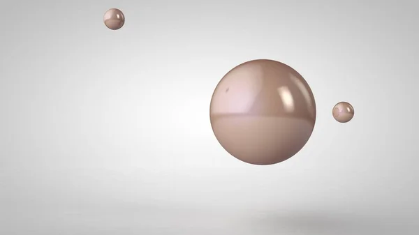 3D illustration of pink, shiny balls, one big and two small balls. Spheres in the air, isolated on a white background. 3D rendering of an abstraction. Space with geometric, round objects. — Stock Photo, Image