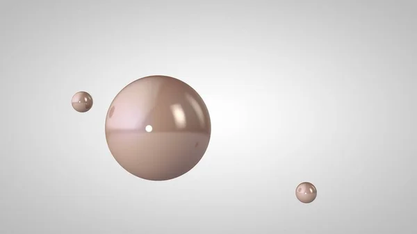 Illustrazione 3D di palline rosa, lucide, una grande e due piccole palline. Sfere nell'aria, isolate su fondo bianco. rendering 3D di un'astrazione. Spazio con oggetti geometrici, rotondi . — Foto Stock