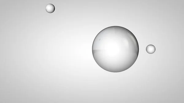 3D illustration of black and white balls, one large and two small balls. Spheres in the air, isolated on a white background. 3D rendering of an abstraction. Space with geometric, round objects.