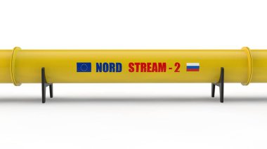 Nord stream gaz boru hattı 2 işaretleri ile boru hattının 3d illüstrasyon, Avrupa'ya Rus gazı tedarik fikri, enerji bağımlılığı. 3d render