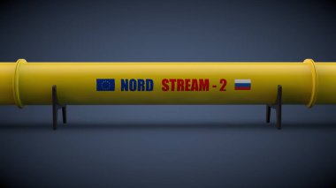 Nord stream gaz boru hattı 2 işaretleri ile boru hattının 3d illüstrasyon, Avrupa'ya Rus gazı tedarik fikri, enerji bağımlılığı. 3d render