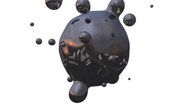 Sıfır yerçekimi bir sıvı metal ve yağ damlacıkları 3d illüstrasyon. Fütüristik bir arka plan soyutlama fikri. 3d render