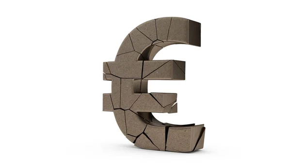 Renderowanie 3D symbolu waluty Unii Europejskiej, złoty euro, rozszczep, pęknięty. Idea upadku euro, inflacja. Izolowana ilustracja na białym tle. — Zdjęcie stockowe