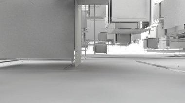 Normal şekil geometrik elemanların bir dizi soyut bir arka plan 3d render, rasgele beyaz bir yüzey tarafından uzayda dağıtılan. Beyaz arka plan üzerinde izole 3d soyutlama.