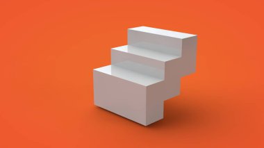 Sarı bir arka plan üzerinde izole beyaz bir küp 3d render. Küp parçalara ayrılır, parçalar keskin kenarlı adımlar oluşturur. Geometrik bir şeklin soyut görüntüsü, illüstrasyon.