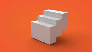 Sarı bir arka plan üzerinde izole beyaz bir küp 3d render. Küp parçalara ayrılır, parçalar keskin kenarlı adımlar oluşturur. Geometrik bir şeklin soyut görüntüsü, illüstrasyon.