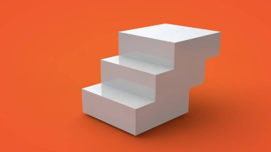 Sarı bir arka plan üzerinde izole beyaz bir küp 3d render. Küp parçalara ayrılır, parçalar keskin kenarlı adımlar oluşturur. Geometrik bir şeklin soyut görüntüsü, illüstrasyon.