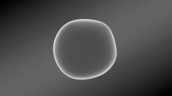 3D illustration of a sphere of irregular shape with a wavy, swollen surface. The sphere glows in a dark space against a gray gradient. 3D rendering, abstract background.