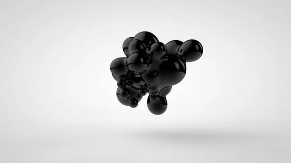 3D-Illustration schwarzer Öltröpfchen, zufällig angeordnet und isoliert auf weißem Hintergrund. 3D-Darstellung, abstraktes Bild von Chaos und Unordnung. — Stockfoto