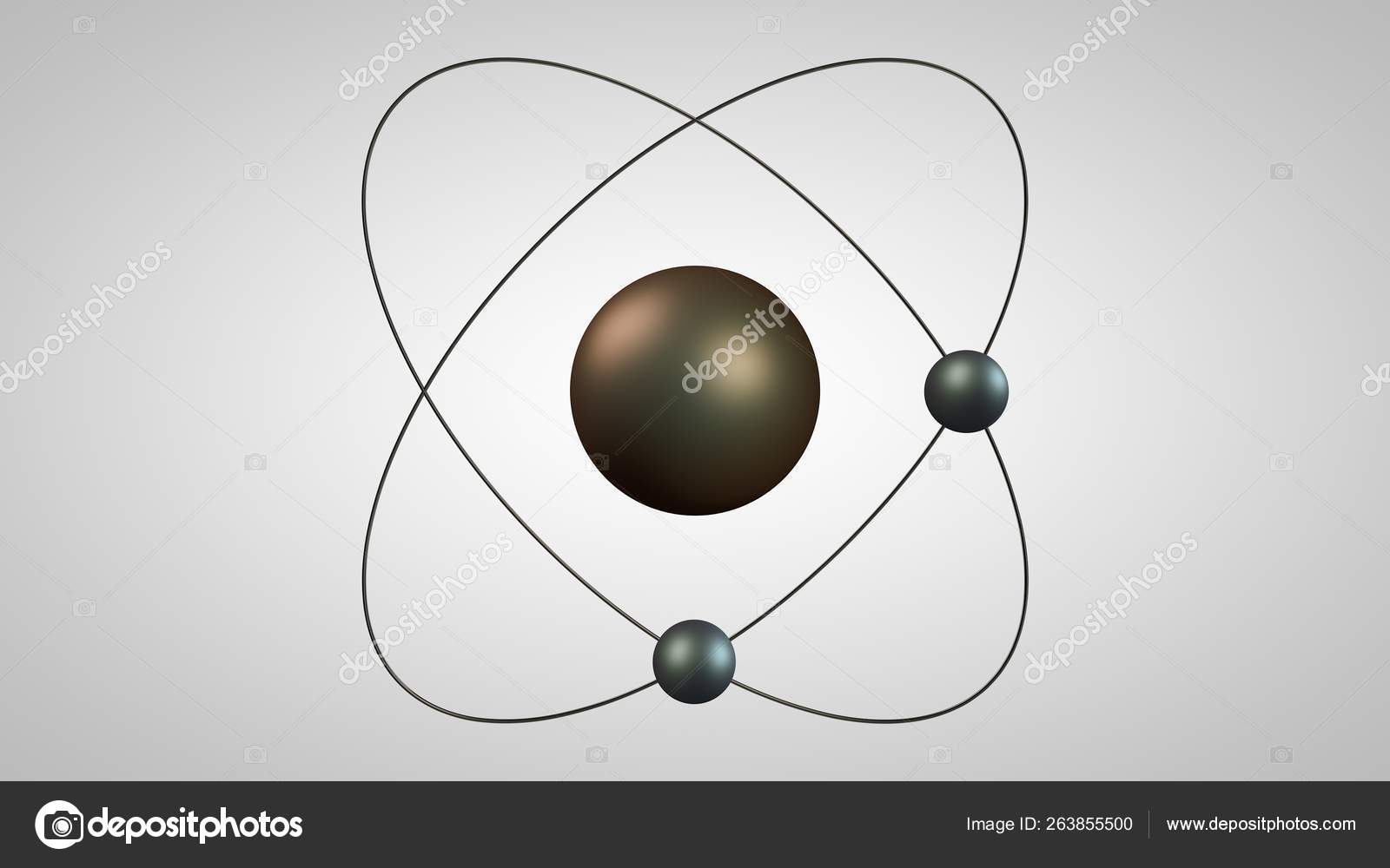 3d Illustration Of An Atom Model With A Nucleus And Two Electrons Metal Model Of The